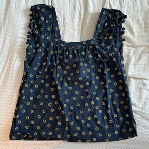 Blue cap sleeved top with sunflowers, J crew